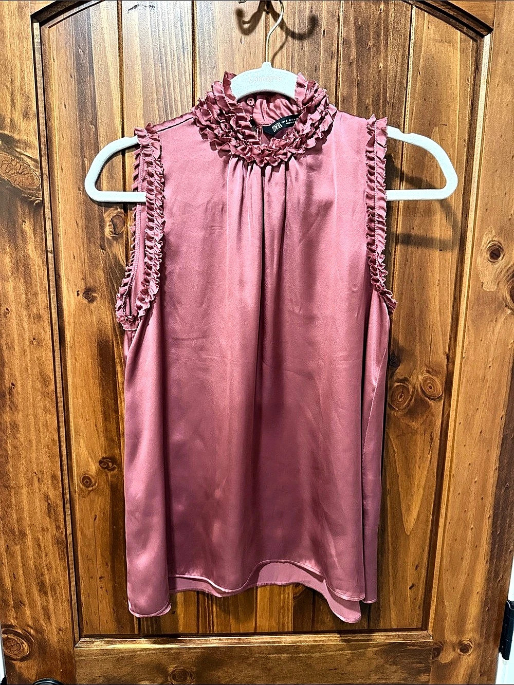Zara Ruffle Neck Sleeveless Blouse in Pink